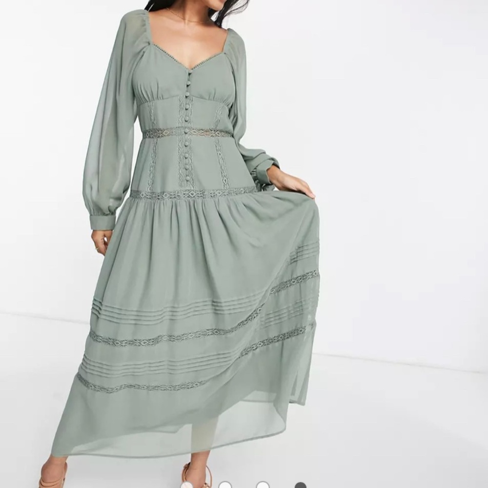 ASOS DESIGN soft sweetheart neck long sleeve button through midi/maxi dress